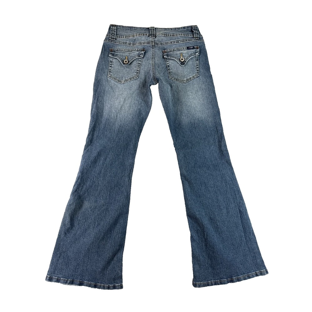 Angels Jeans Womens 5 Short Blue Flare Bootcut Stretch Low Rise Denim Pants - Picture 2 of 9